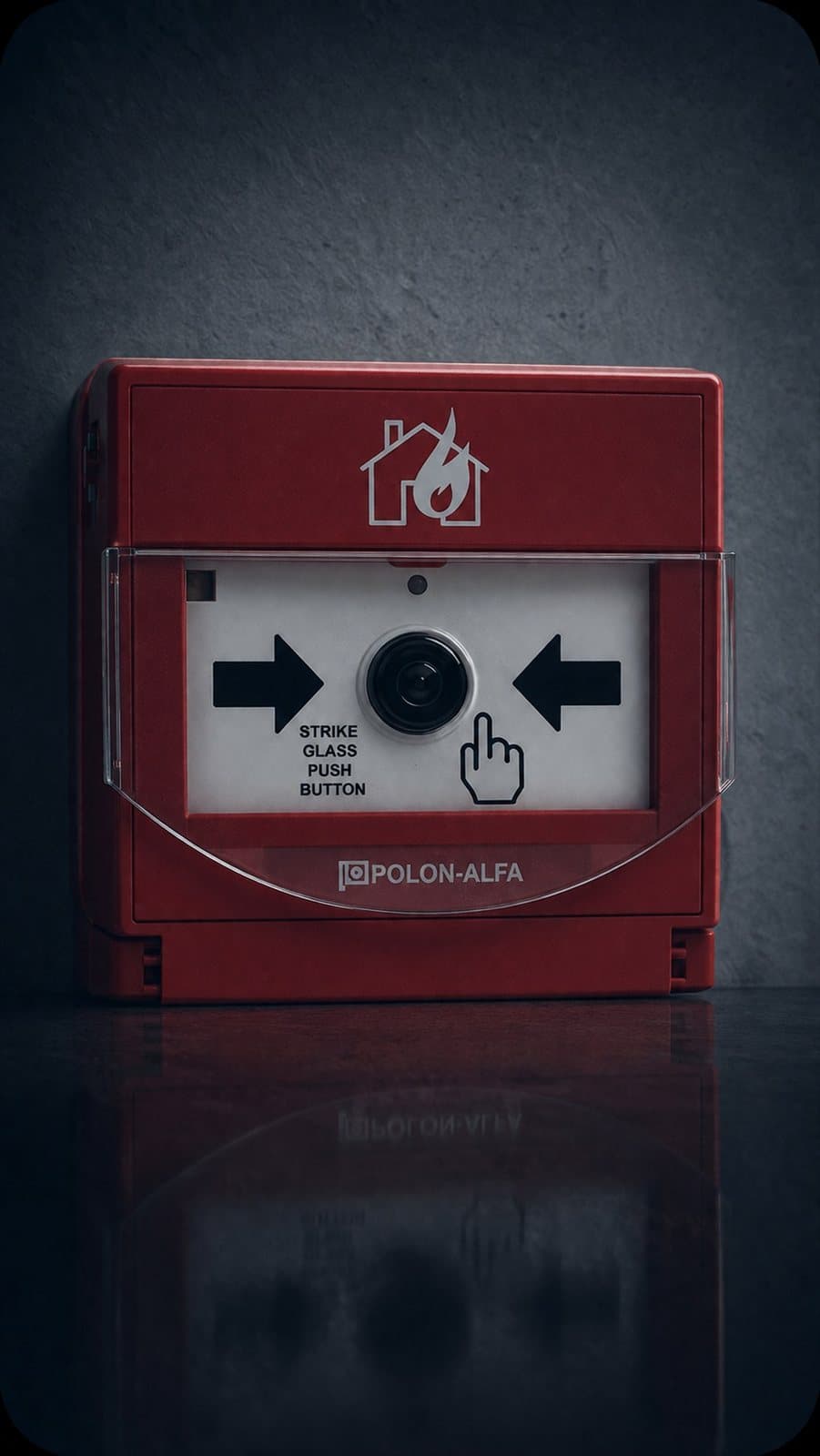 Buton manual de alarmă la incendiu POLON-Alfa, cu declanșator de tip break-glass